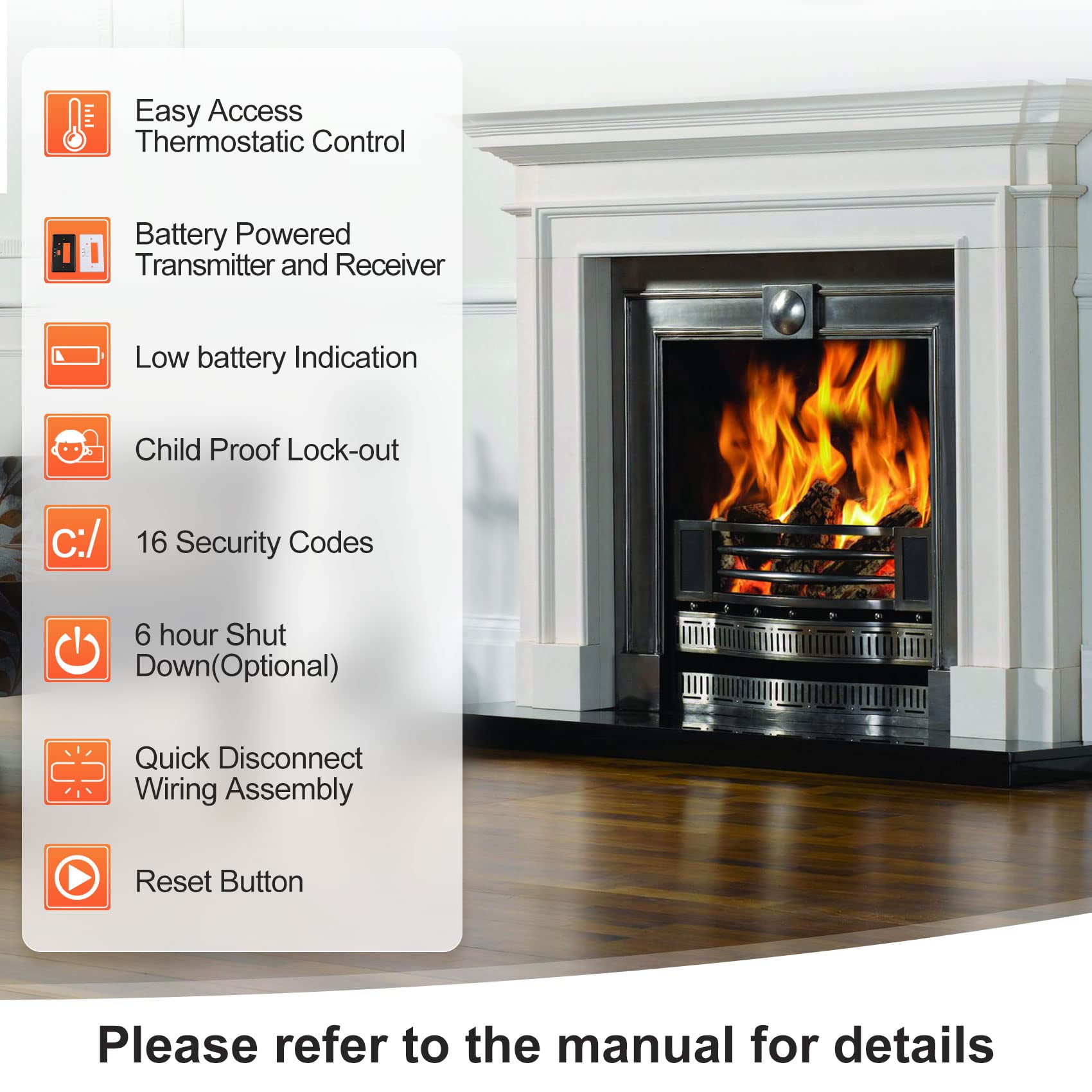 Casmer Fireplace Remote Control Kit Rcst,For Ambient Majestic Vermont-Castings Monessen Skytech Ect Fireplaces Stoves,Millivolt