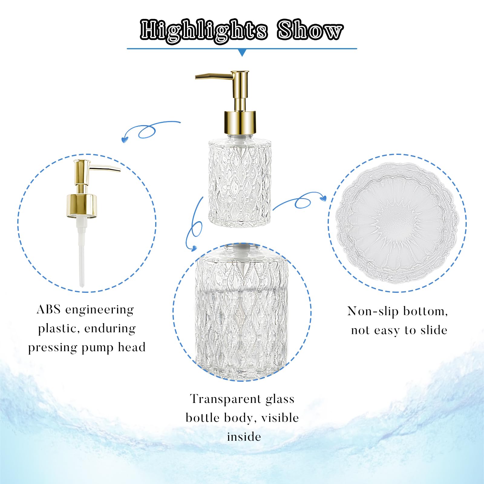 Retyion Multipurpose Soap Dispenser Easy To Clean Glass Soap Pump Dispenser Ideal For Bath And Bathroom (Gold)