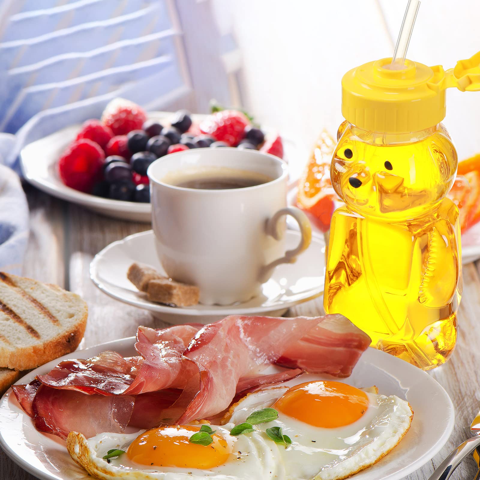 32 Pack Honey Bear Bottle With Straws Empty Plastic Cup Honey Jar Containers Bear Shaped Squeeze Bottle Storing And Dispensing Y