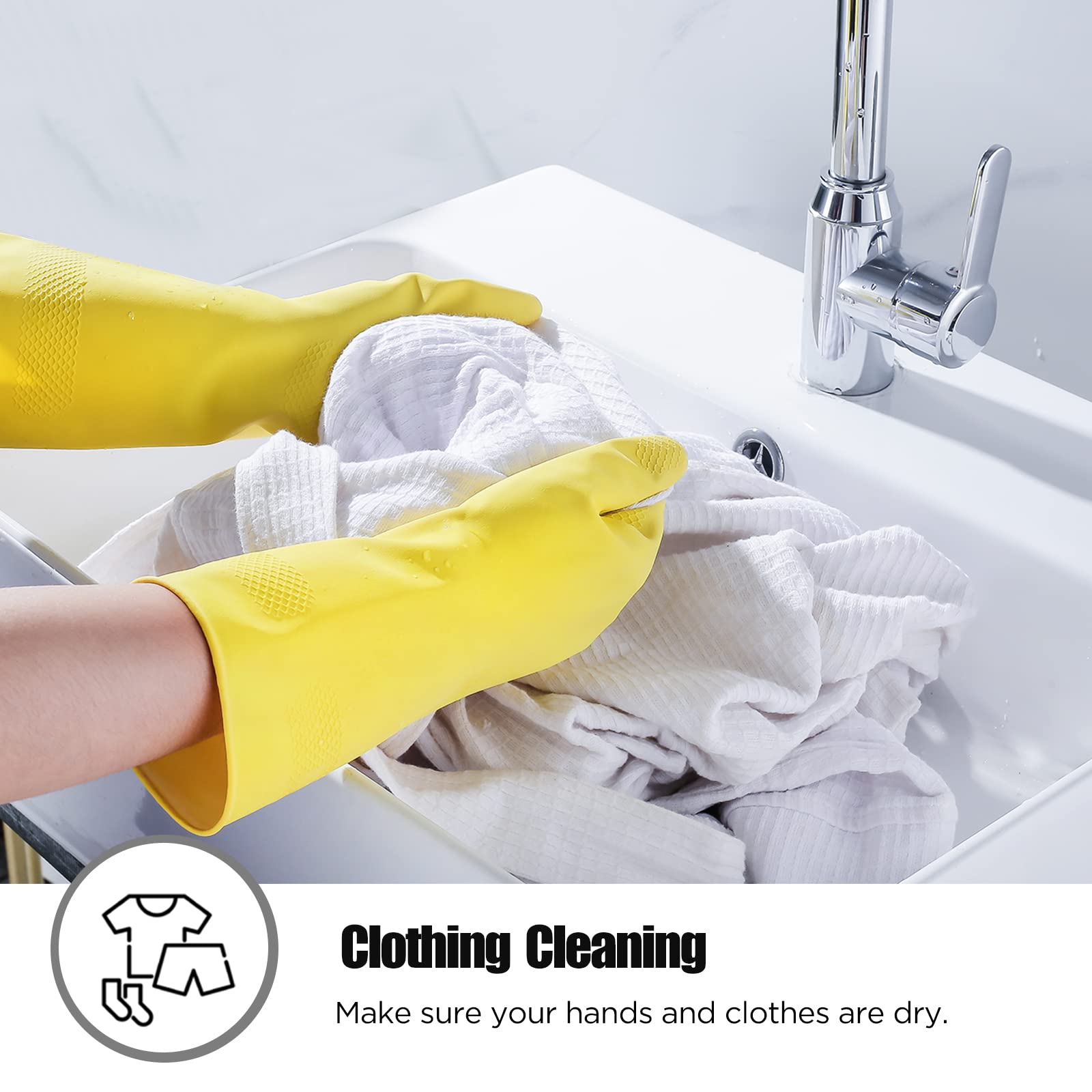 Iucge Rubber Cleaning Gloves Yellow 3 Pairs For Household,Reuseable Dishwashing Gloves For Kitchen(3,Large)