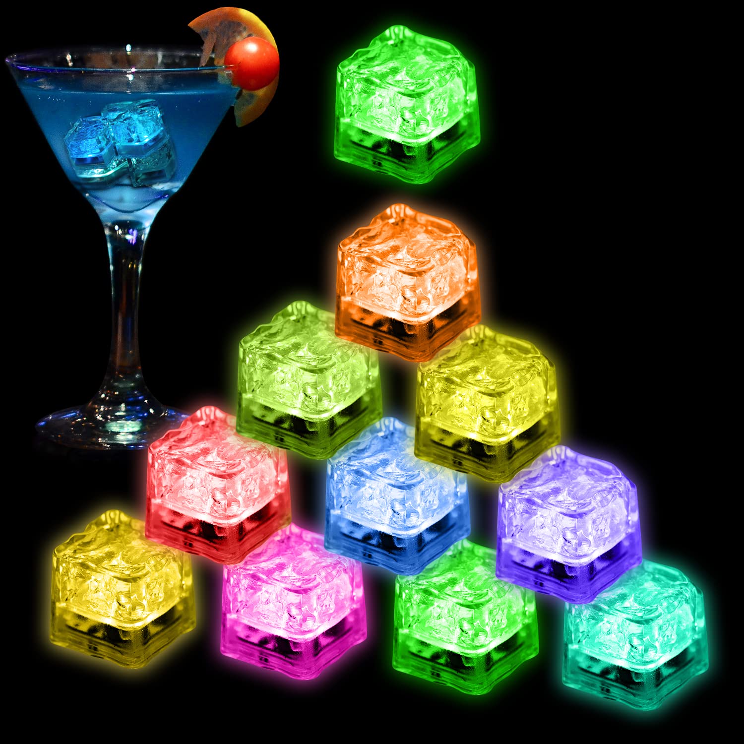 Light Up Ice Cubes, 24 Pack Multi Color Led Ice Cubes For Drinks Glow In The Dark Ice Cubes, Reusable Glowing Flashing Ice Cube