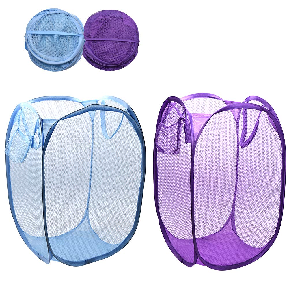 RZJZGZ Foldable Pop-Up Mesh Laundry Hamper with Side Pocket Clothes Laundry Basket Storage Bag with Carry Handles for Dirty Clot