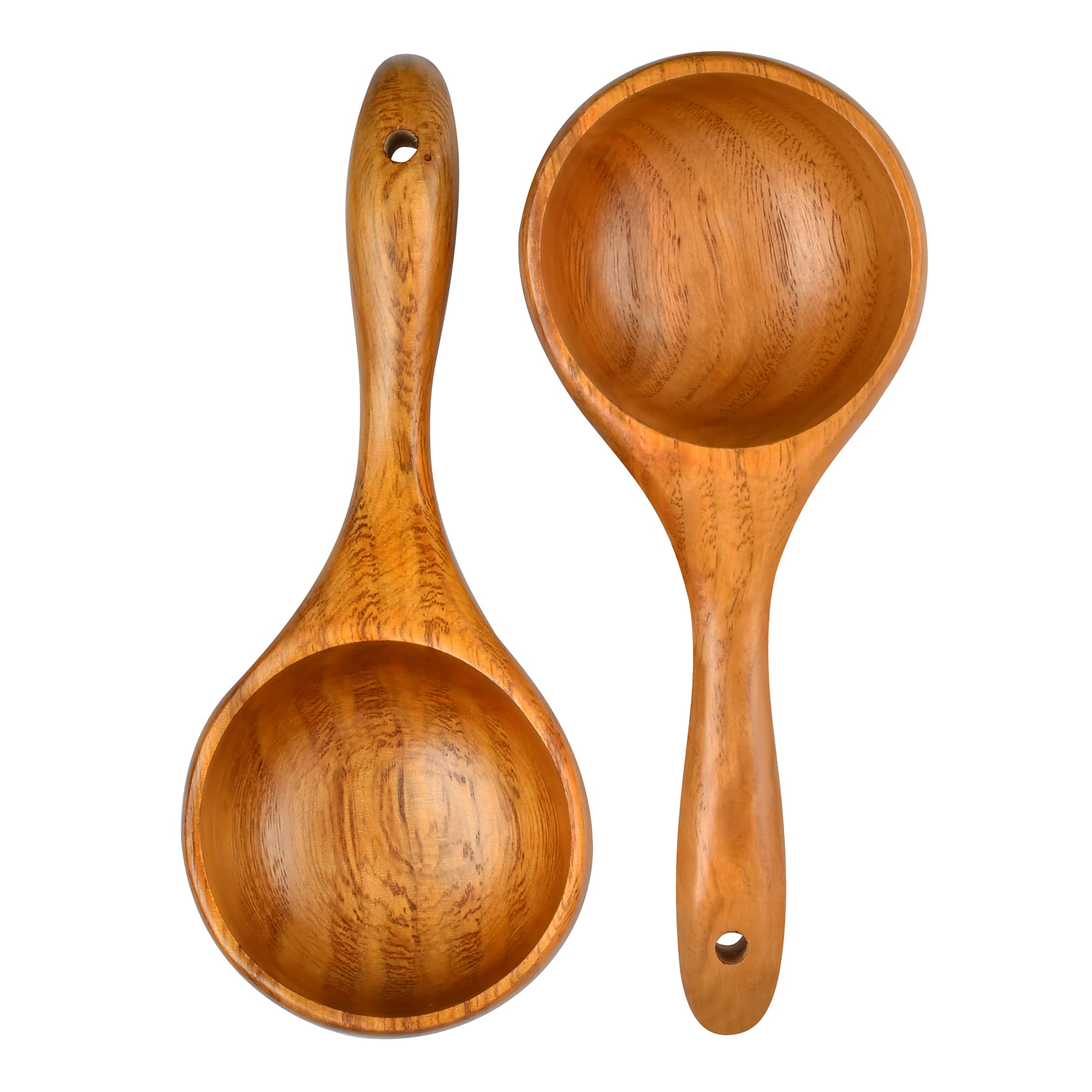 Aemygo 2 Pack Wooden Scoop Ladle For Kitchen, 8.5 Inch Large Solid Wood Kitchen Rice Scoop Multipurpose Bath Salt Scoop For Serv