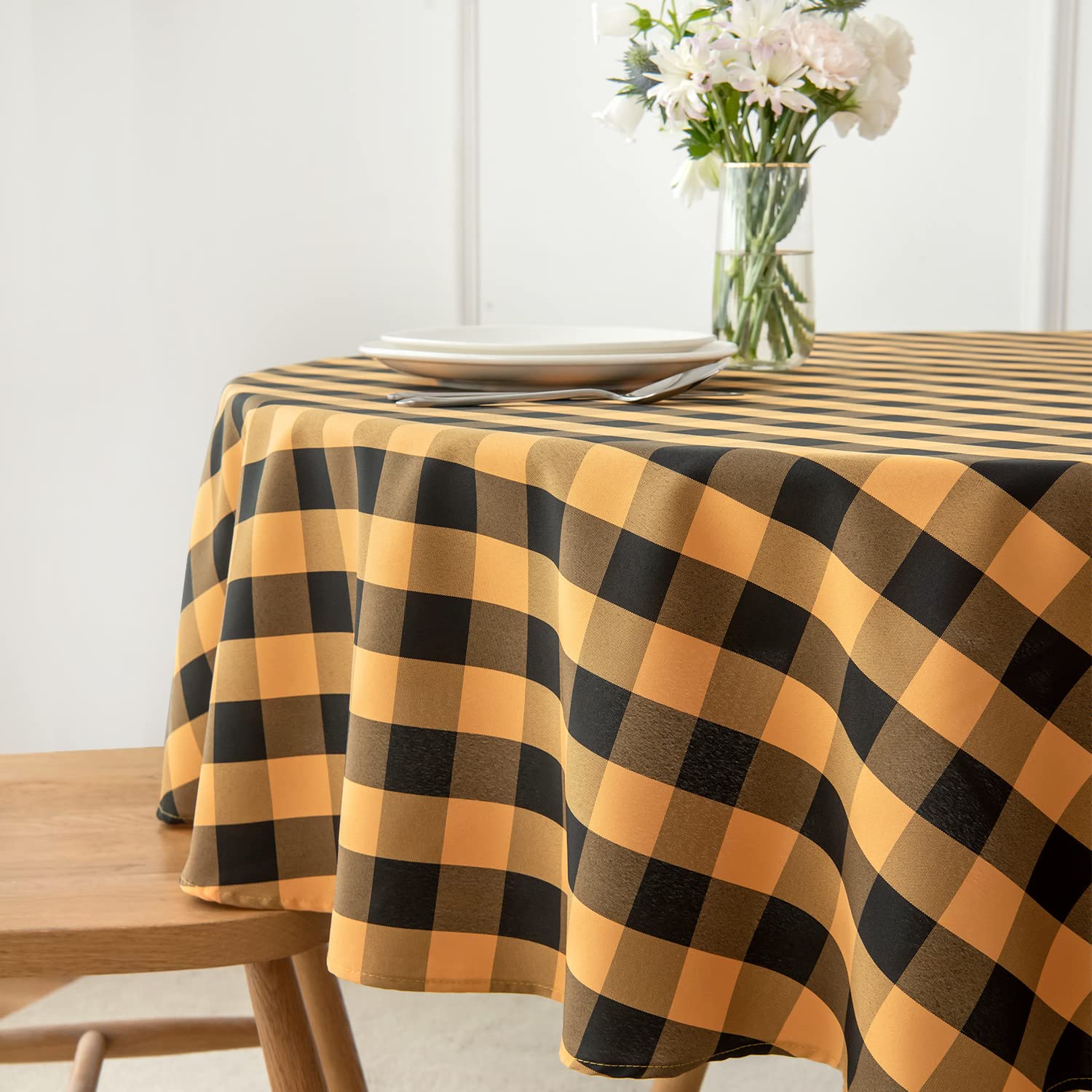 Maxmill Round Checkered Halloween Tablecloth Spillproof Wrinkle Free Heavy Weight Gingham Table Cloth For Circular Table Cover B