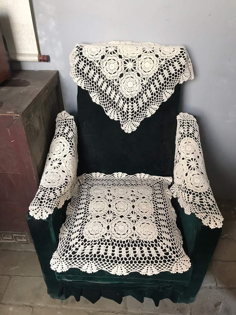 Hetao 100% Cotton Handmade Crochet Square Tablecloth Doilies Lace Table Covers ,Beige, 19 Inch