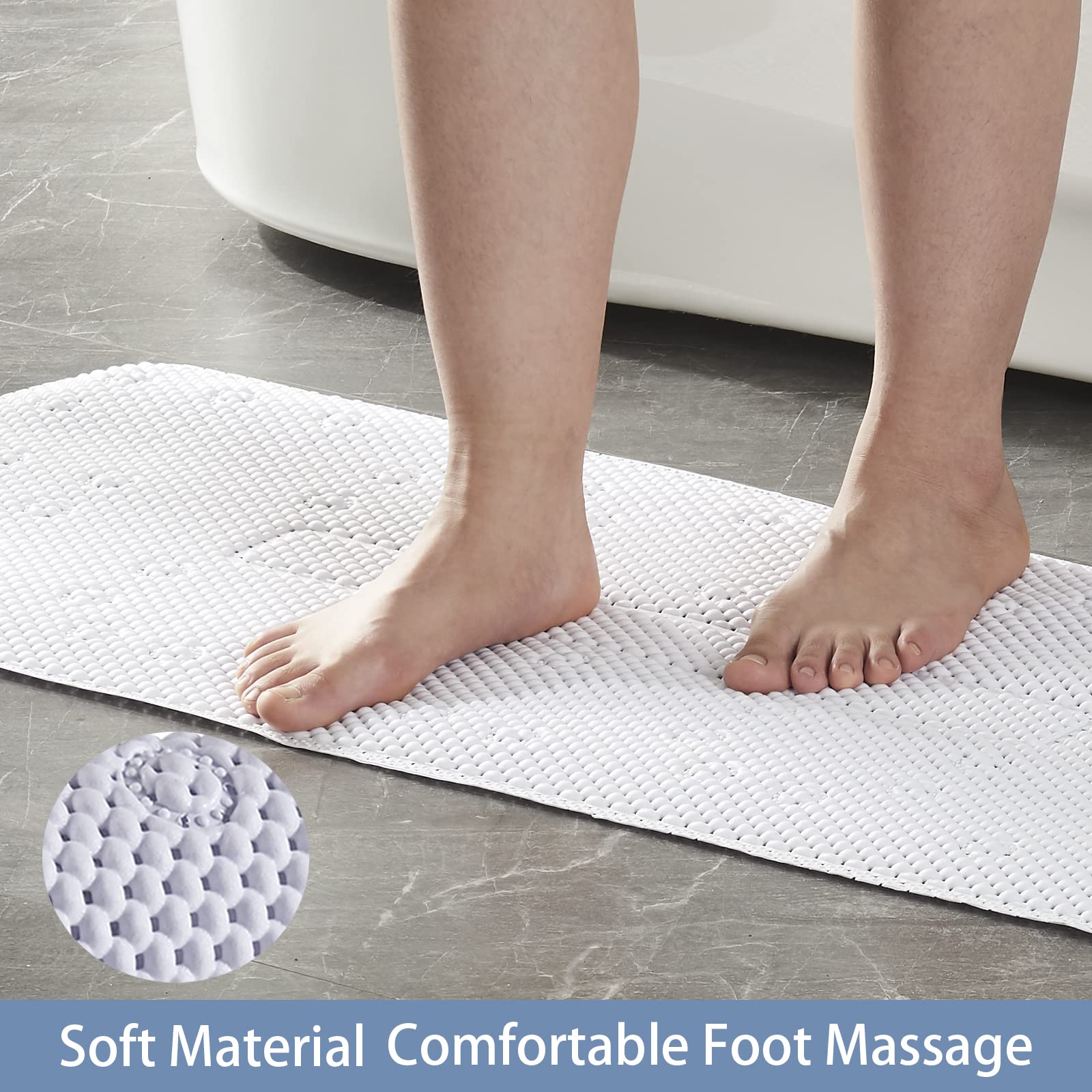 Webos Soft Bathtub Mat Non Slip: Memory Foam Shower Mat With Suction Cups For Bathroom Inside Tub 40X16Inch (White)