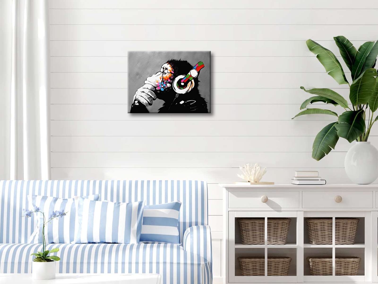 Wieco Art Monkey With Headphones Banksy Dj Chimp Pop Art Cool Ape Abstract Canvas Prints Wall Art Paintings For Living Room Bedr