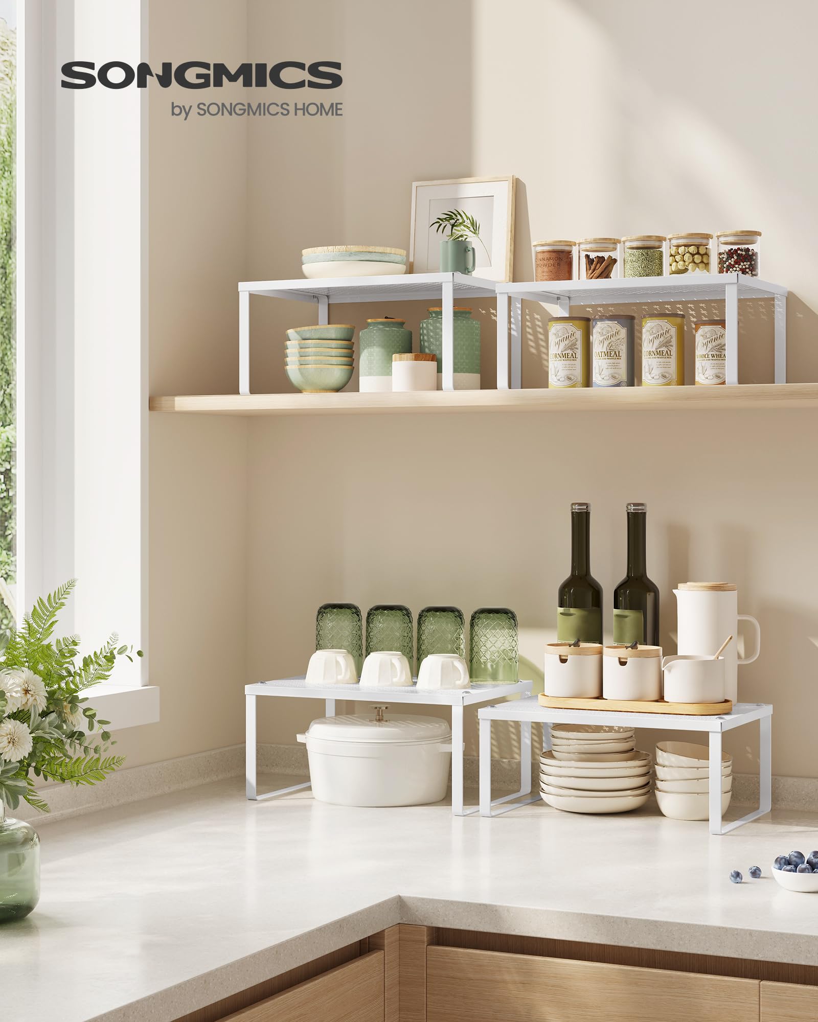 SONGMICS Spice Racks, Cabinet Shelf Organizers, Shelf Organizers, Countertop Organizers, Shelf Risers, Stackable, Expandable, Se