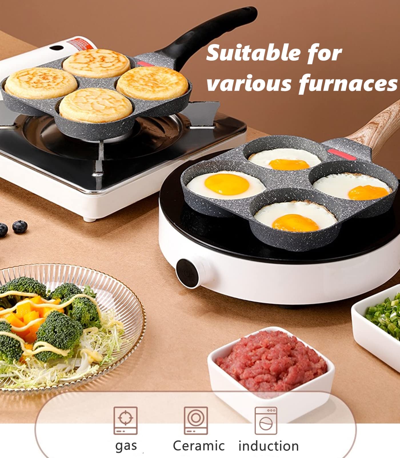 Hupecham 4-Cup Egg Pan Nonstick, And Healthy Granite Egg Frying Pan, Versatile Breakfast Skillet For Eggs, Pancakes, Plett, Crep