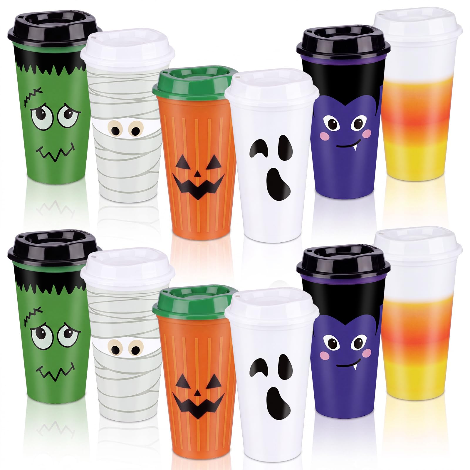 Pickmesh 12 Pack Halloween Reusable Coffee Cups with Lid Bulk 16 oz Tumbler