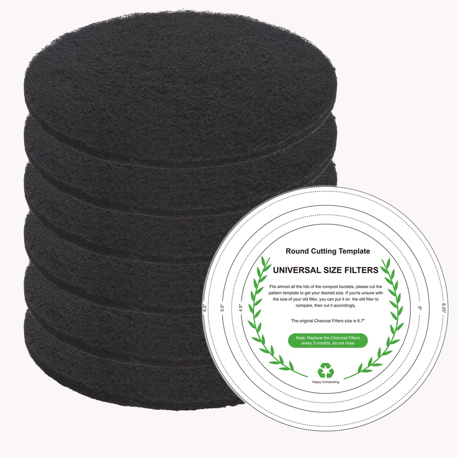 Charcoal Filters For Kitchen Compost Bin, 6 Pack Filters For Compost Pails Countertop Bin Replacement, Activated Charcoal Home B