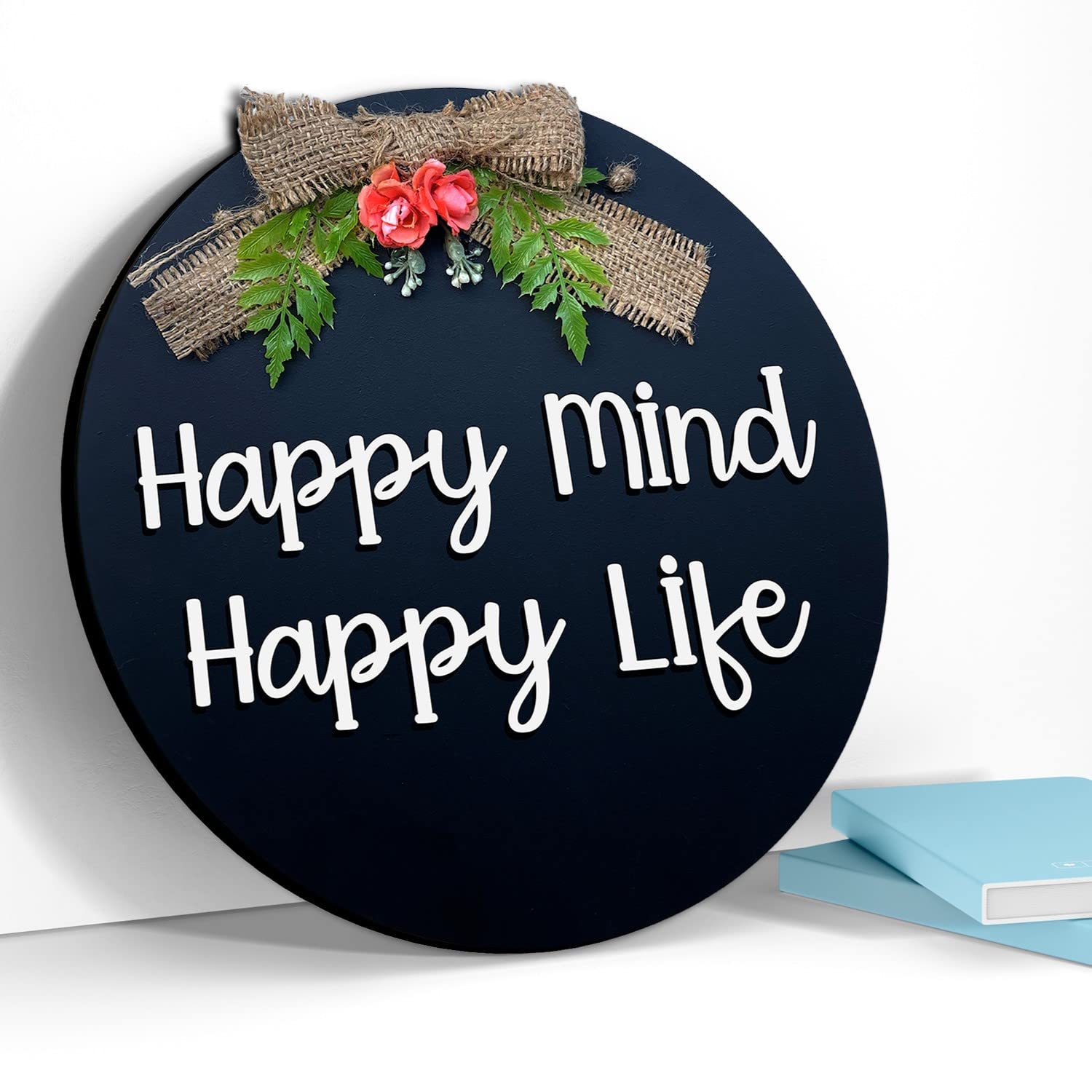 Happy Mind Happy Life Wall Hanging Quote Wall Hanger for Home Decor | Office | Gift | Bedroom | Wall Art For Living Room | Moder