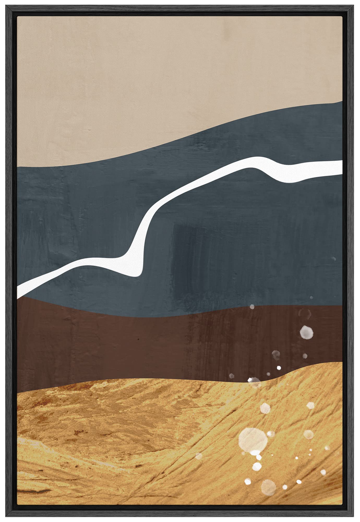 Signford Framed Canvas Print Wall Art Multicolor Mid-Century Paint Waves Abstract Shapes Illustrations Modern Art Decorative Boh