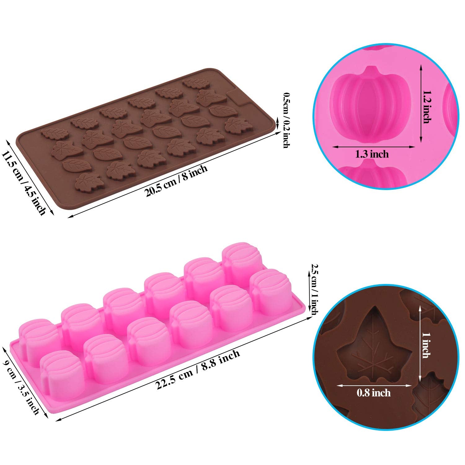 4 Pieces 3D Fall Candy Molds Halloween Pumpkin Candy Mold Thanksgiving Maple Leaf Shaped Fall Candy Chocolate Mold Ice Cube Tray
