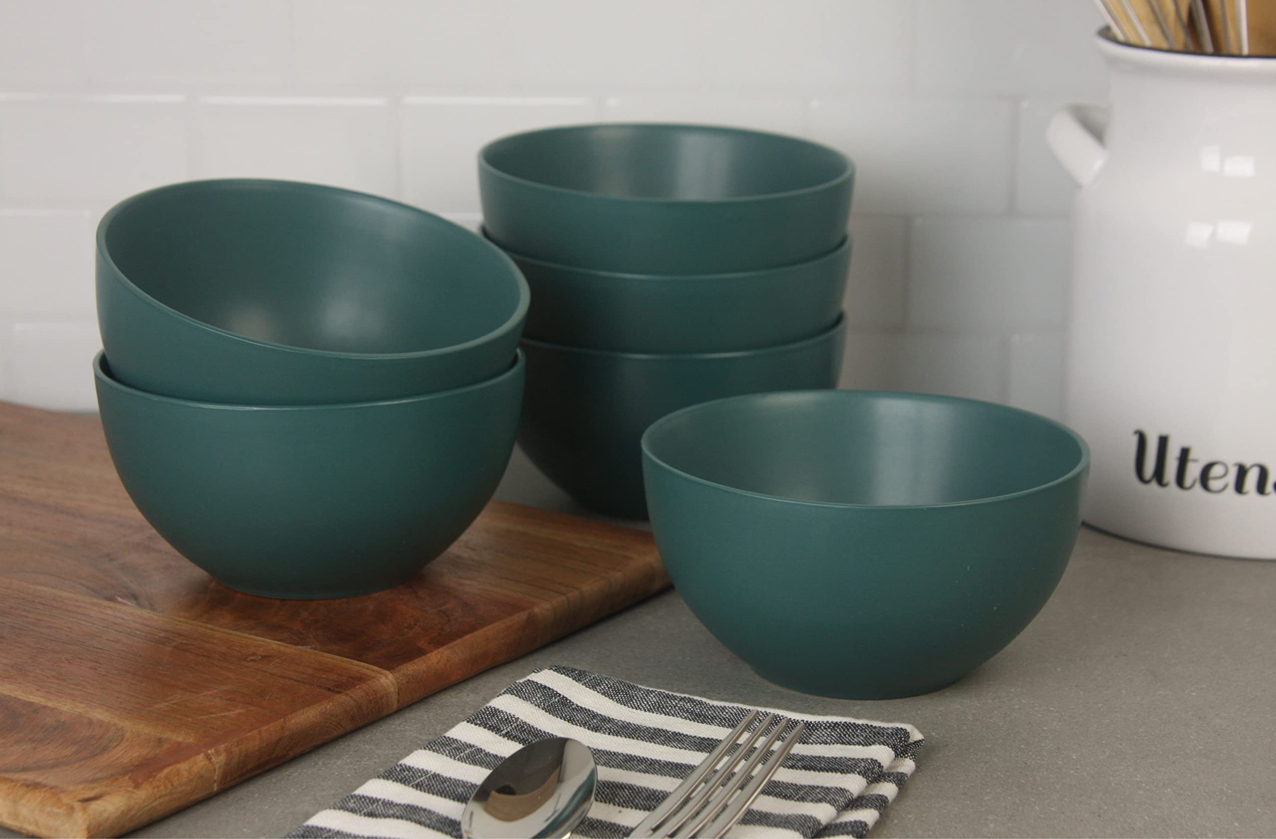 10 Strawberry Street Wazee Matte 5516oz cereal Bowl, Set of 6, Emerald green