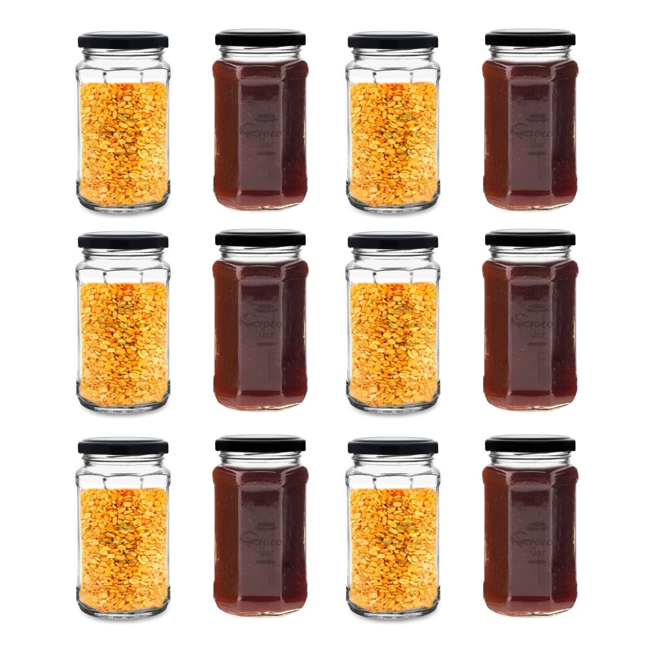 CROCO JAR Glass Jars and Storage Containers Air Tight Lid For Herbs, Foods, Jams, Liquid, Small Spice Jars - 500 Ml Glass Pickle