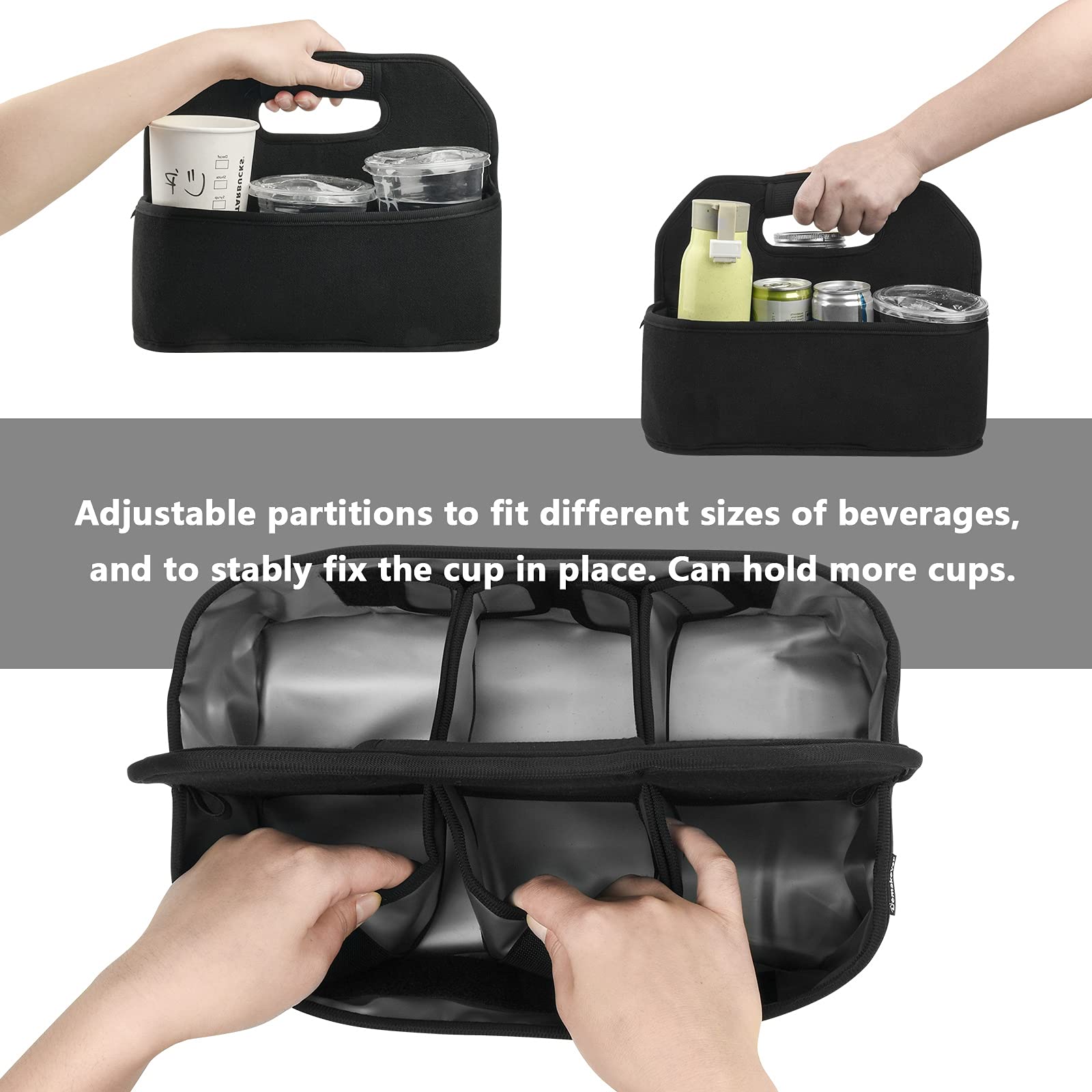 Cup Drink Carrier With Handle, Reusable Coffee Cup Holder For Hot Or Cold Drinks, On-The-Go Water Bottle Cup Caddy With Adjustab