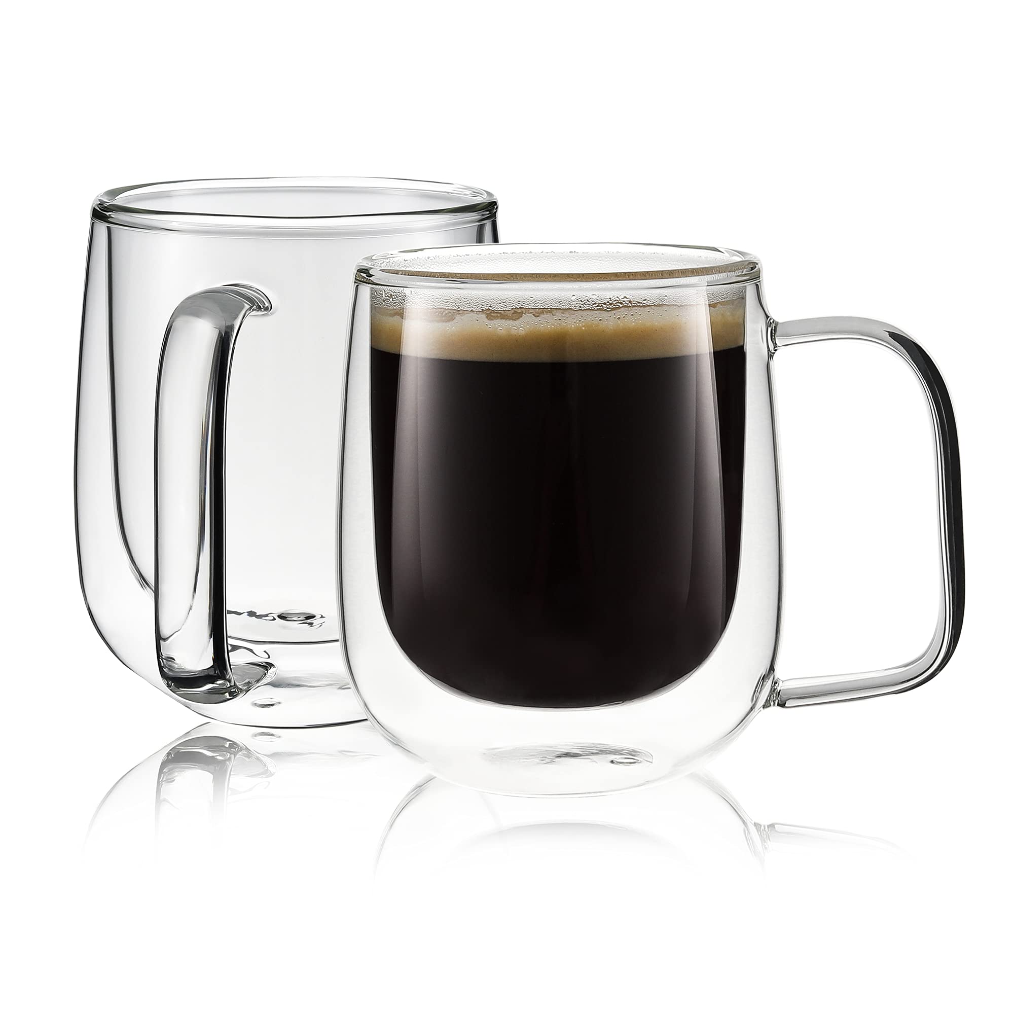 Vzaahu Double Wall Coffee Mugs With Handle [2-Pack,12 Oz] 360Ml Glasses Espresso Cups Of Heat Resistant Clear Glass Mug Set For