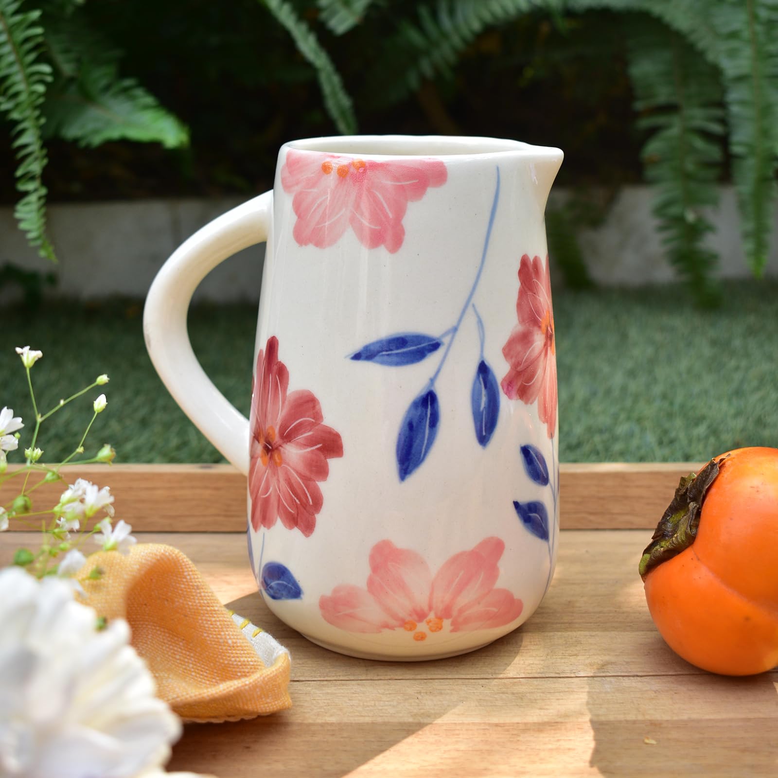Qshi Studio Handmade Ceramic Jug | Milk & Water Jugs For Dining Table Kitchen | Juice Serving Pitcher  800 Ml (Multi)
