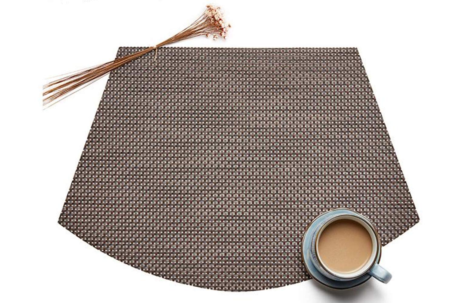 V-Shine Round Table Placemats Set of 4, Heat Resistant, Wipe Clean, Coffee Color, Polyvinyl Chloride and Polyester