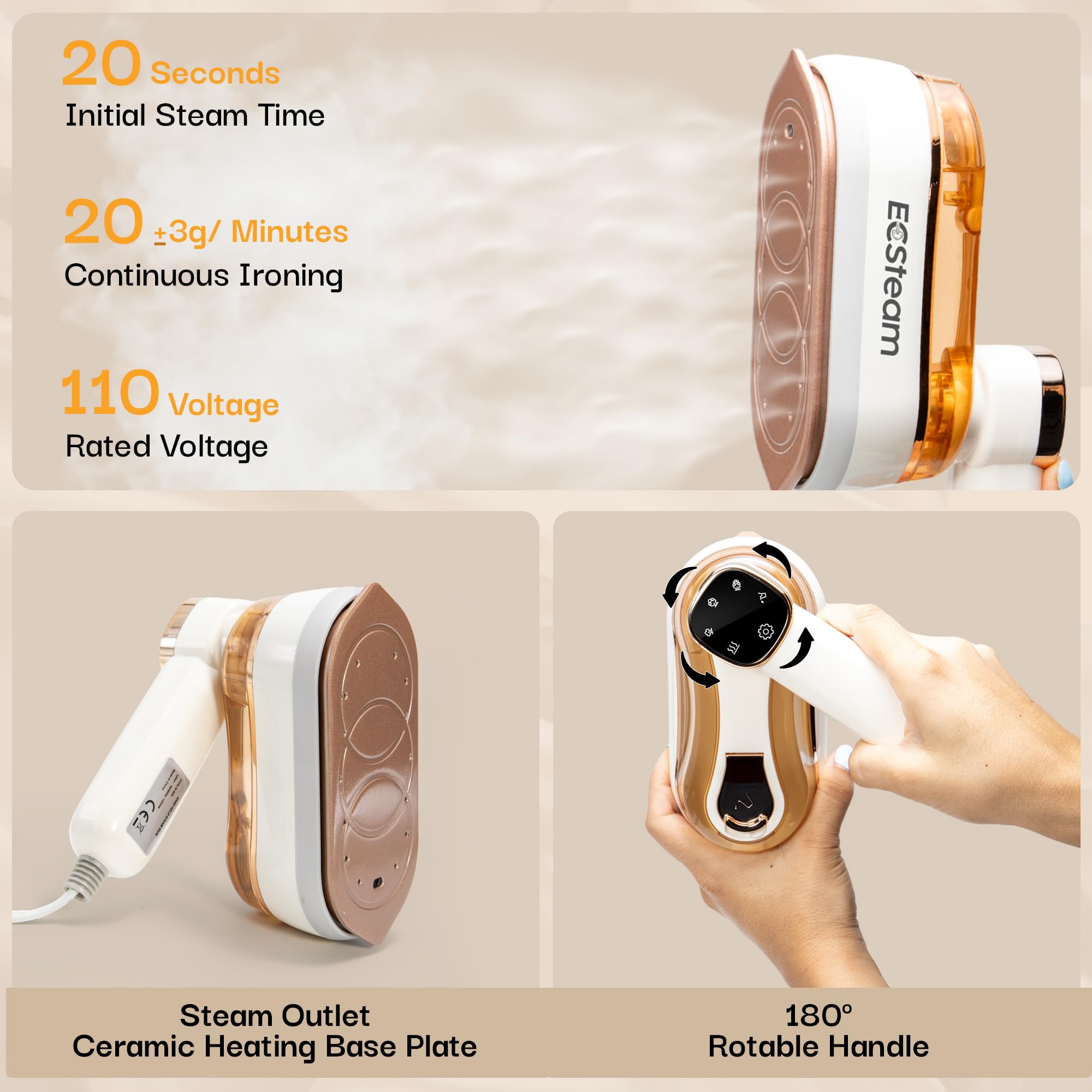 Portable Travel Steamer For Clothes - 2-In-1 Handheld Wrinkle Remover & Rotary Steam Iron, 1200W Fast Heat-Up, 180Ml Water Tank,