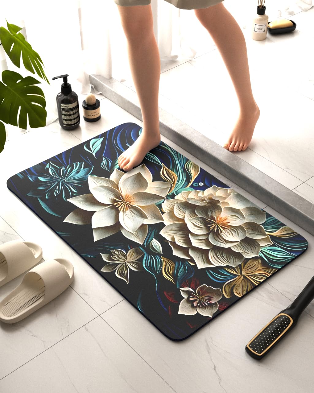 Vhkd Polyvinyl Chloride Water Absorbent Rectangular Mats For Bathroom Kitchen Door Mat Anti Slip Skid Bath Mat 58X38Cm (Design 4
