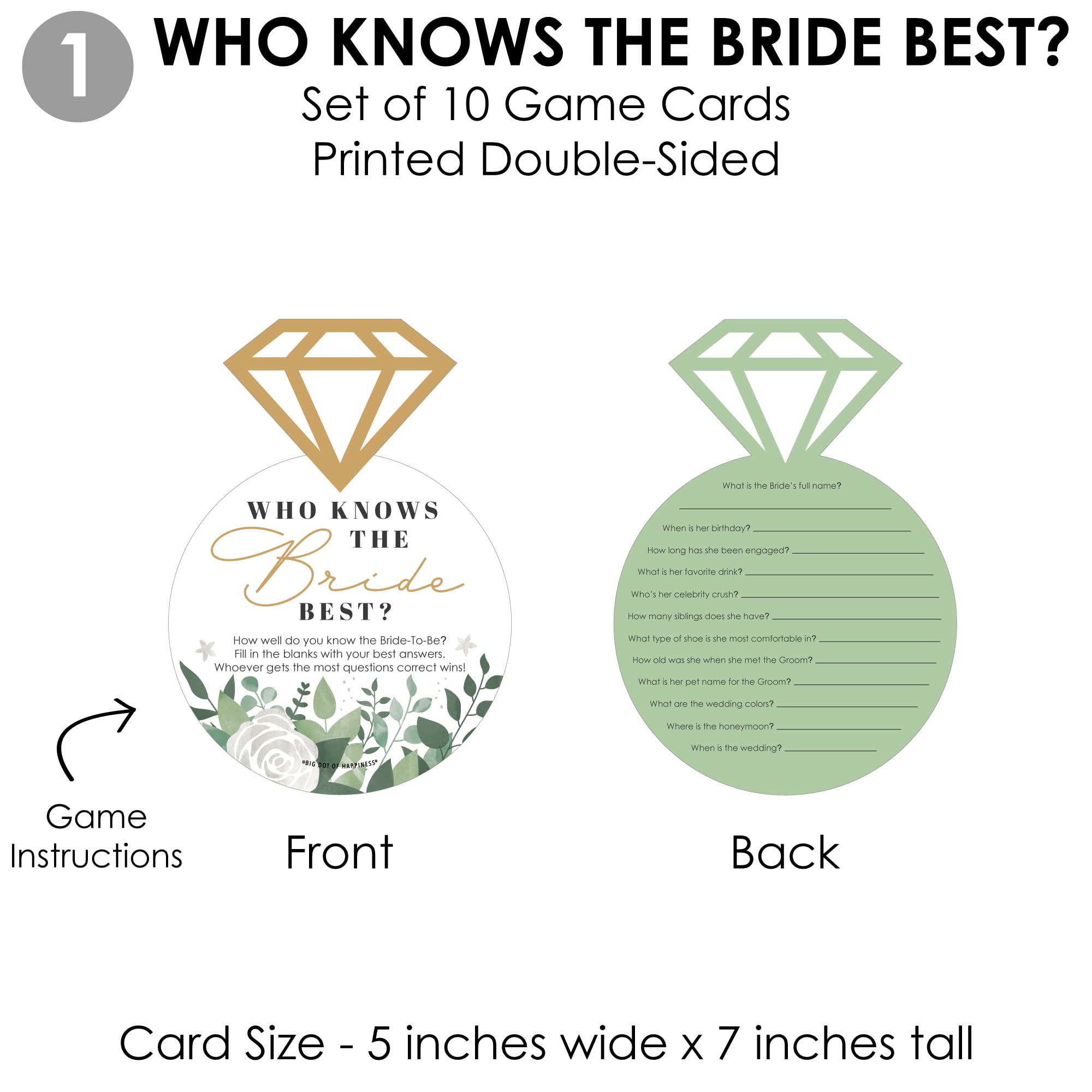 Big Dot Of Happiness Boho Botanical Bride - 4 Greenery Bridal Shower Games - 10 Cards Each - Gamerific Bundle