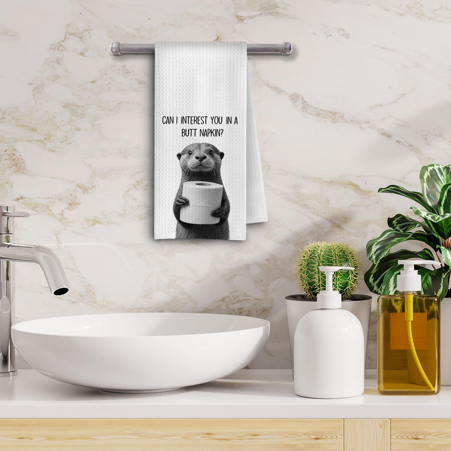 GCFET Funny Otter Hand Towels - Funny Decorative Waffle Weave Hand Towels for Bathroom, Otter Gifts Tea Towels, 16x24 Inch