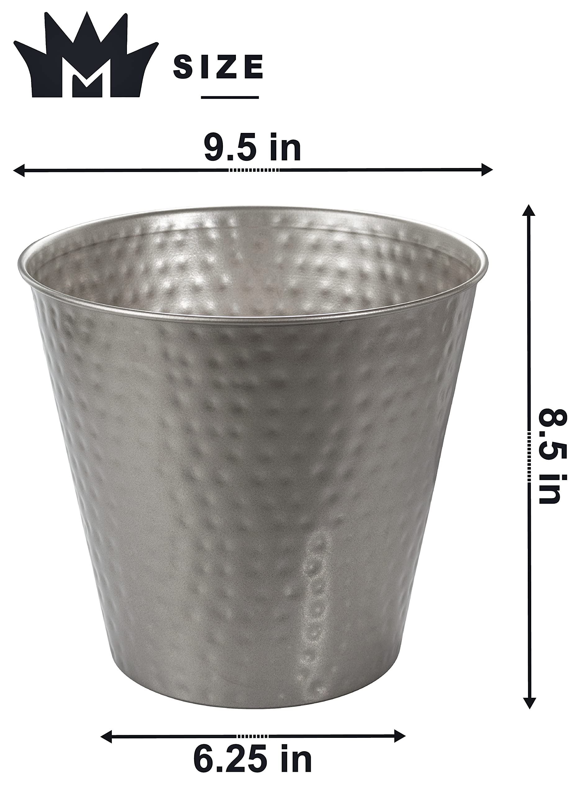 Monarch Abode Metal Wastebasket Trash Can, Hand Hammered, Bathroom Decor, Pewter