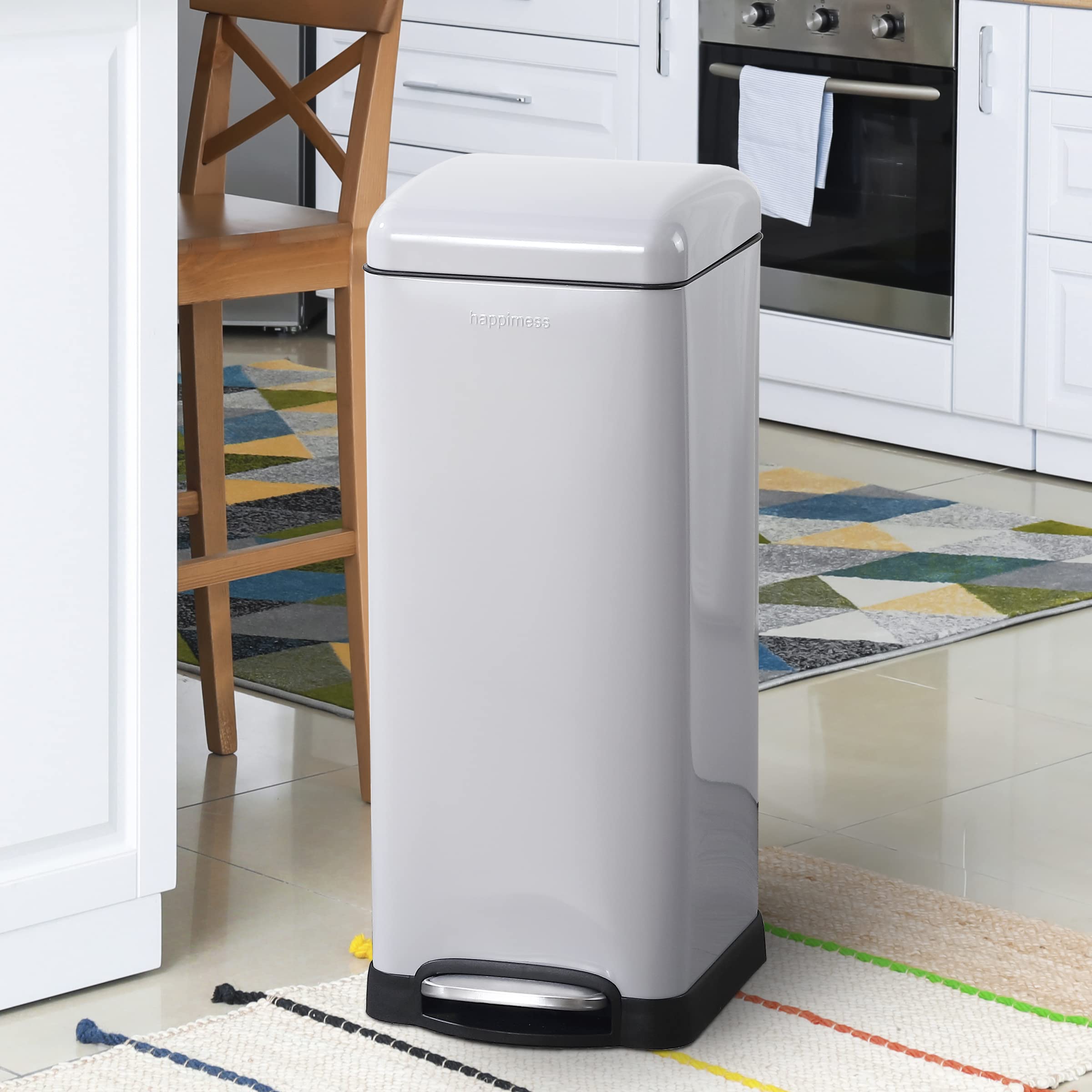 happimess HPM1007C Betty Retro 8-Gallon Step-Open Trash Can with Soft-Close Lid  Fingerprint Resistant  Modern  Minimalistic for Home  Kitchen  Laundry Room  Office  Bedroom  Bathroom  Gray