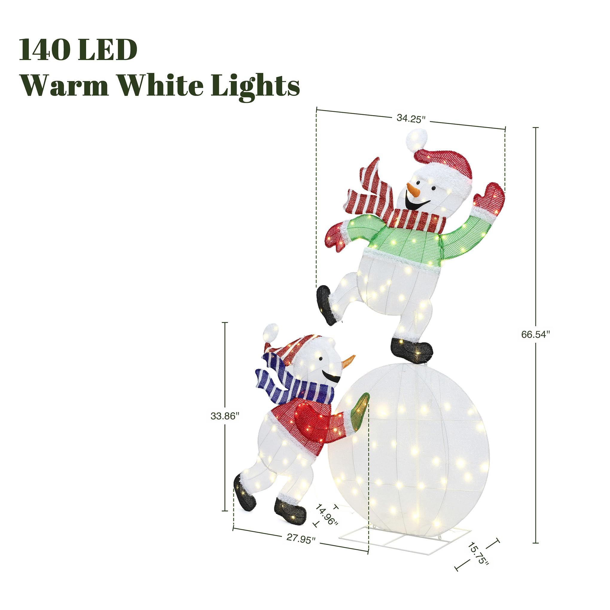 LuxenHome 5.5FT Lighted Snowman Outdoor Christmas Decorations, 2D Light Up Snowman on Snowball Christmas Decor with 140 LED Ligh