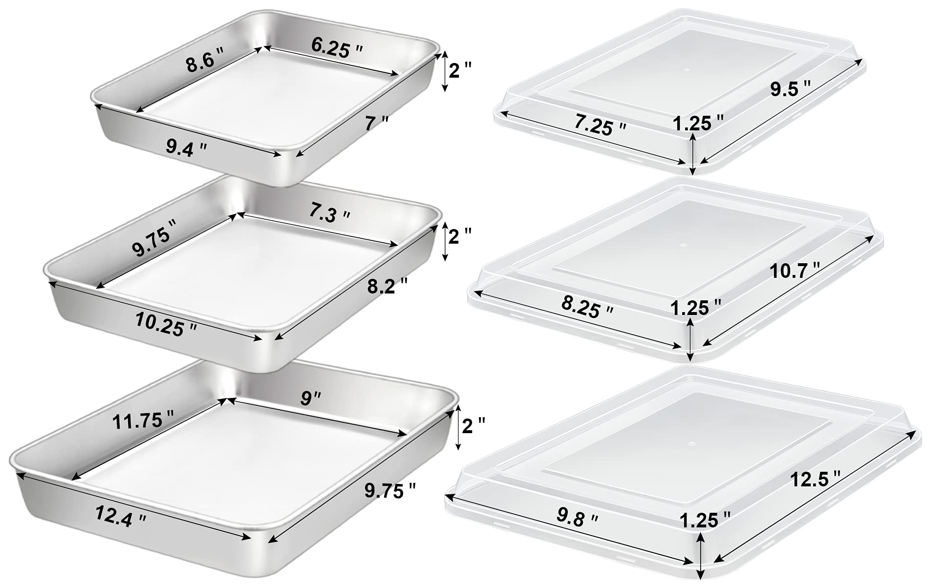 Teamfar Lasagna Pan(3 Pan & 3 Lids), 12?    & 10    & 9?    Cake Pan With Lids, Rectangular Baking Pan Stainless Steel Bakeware