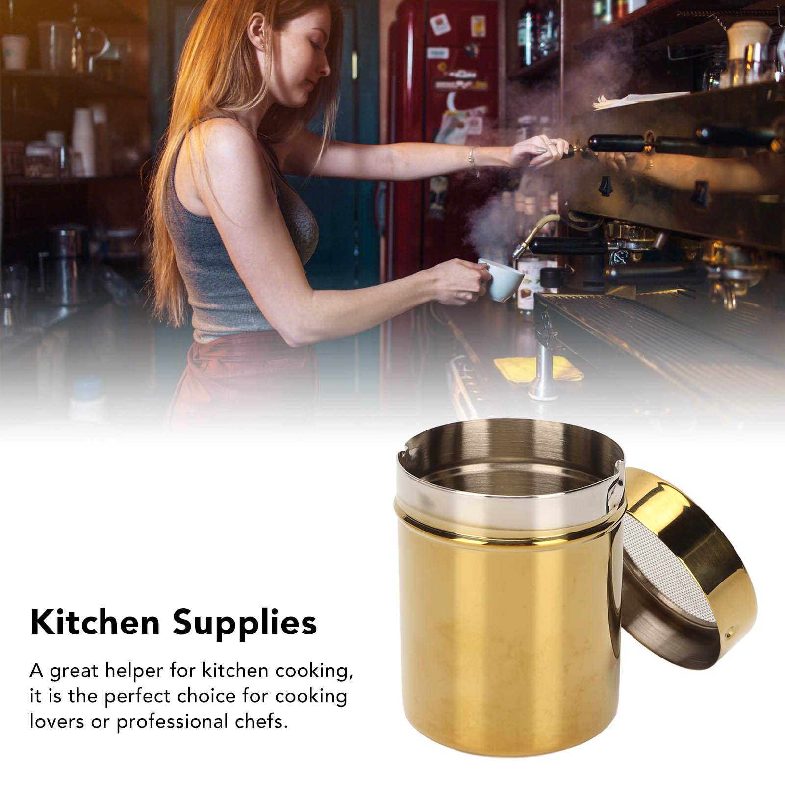 Pwshymi Powder Shaker, Salt And Pepper Shakers Stainless Steel Resnce Gold Fine Mesh Powder Sugar Dispenser Sugar Shaker Cinnamo