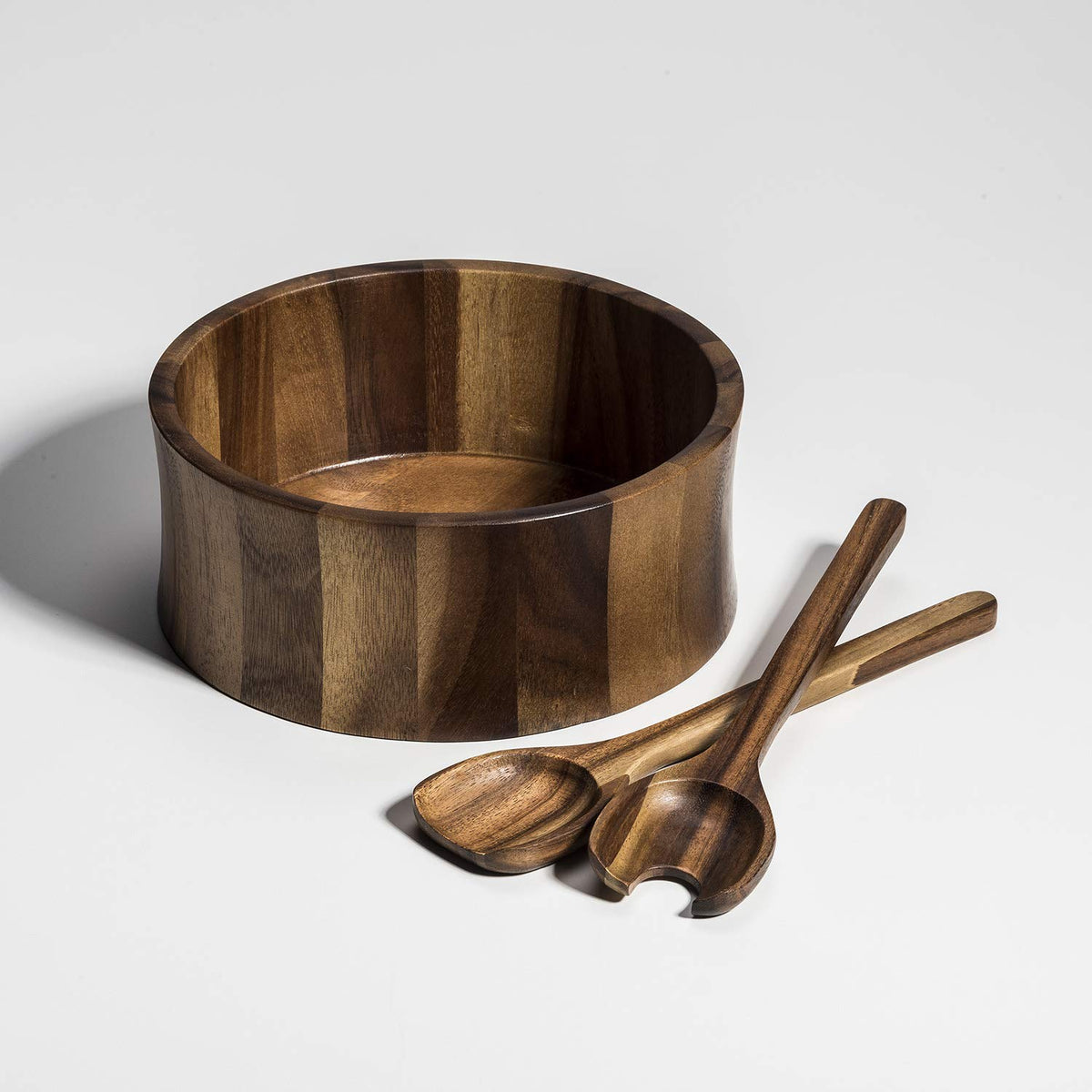 Kalmar Home 10-Inch Acacia Wood Large Maribo Salad Bowl With Servers