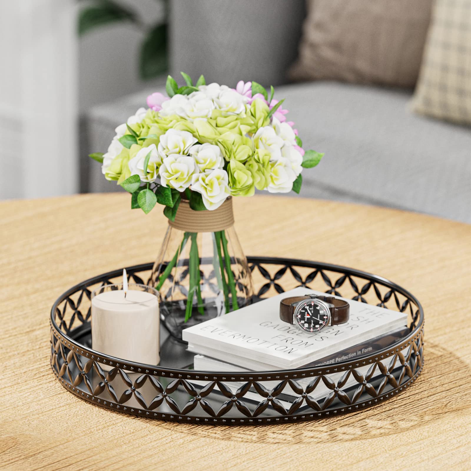 Vanity Tray For Bathroom Counter - 11 Inch Black Decorative Tray Bathroom Counter Tray Organizer For Perfume Cosmetics Jewelry M