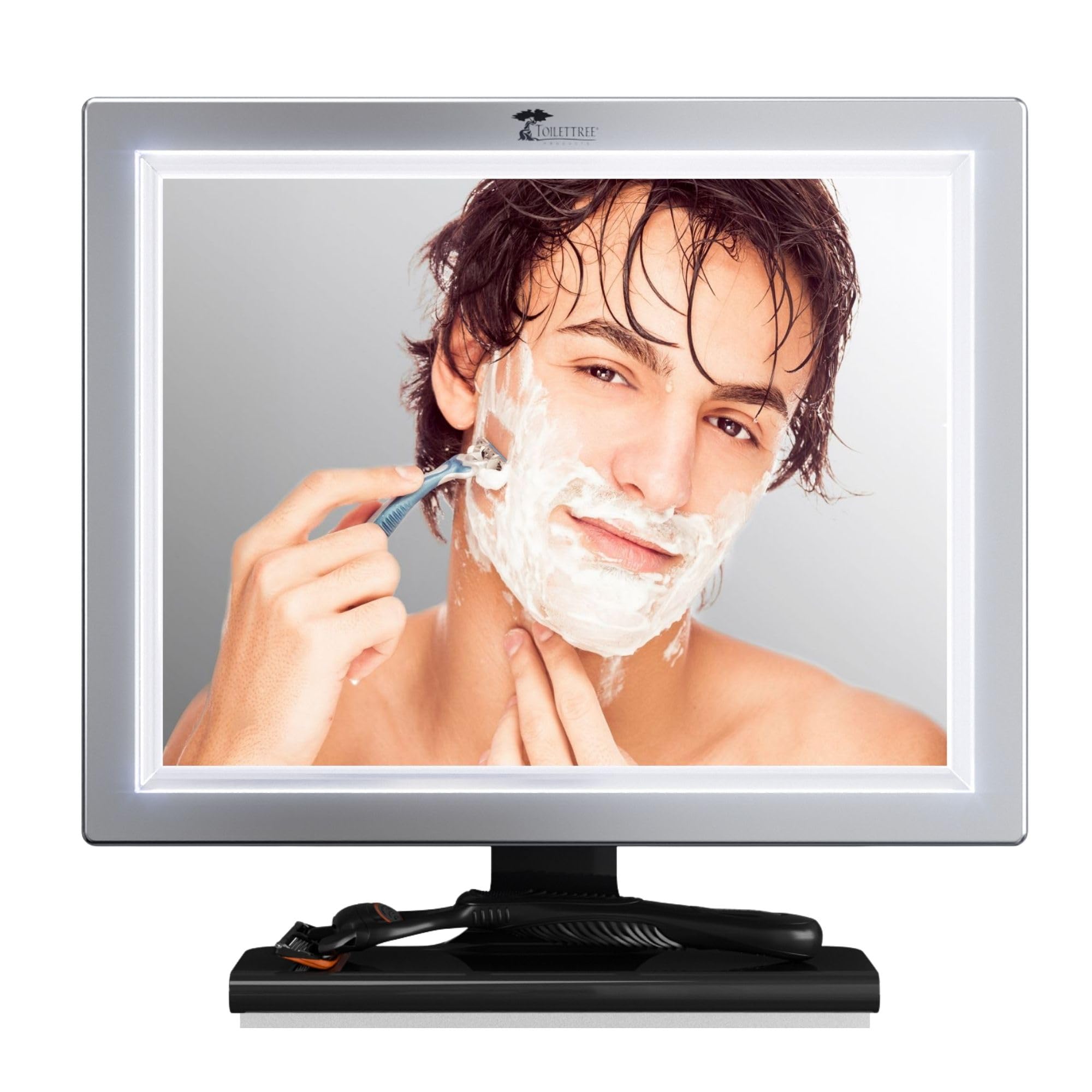 ToiletTree Products Deluxe LED Fogless Shower Mirror with Squeegee Anti-Fog Mirror - Adjustable Shaving Mirror with a Squeegee -