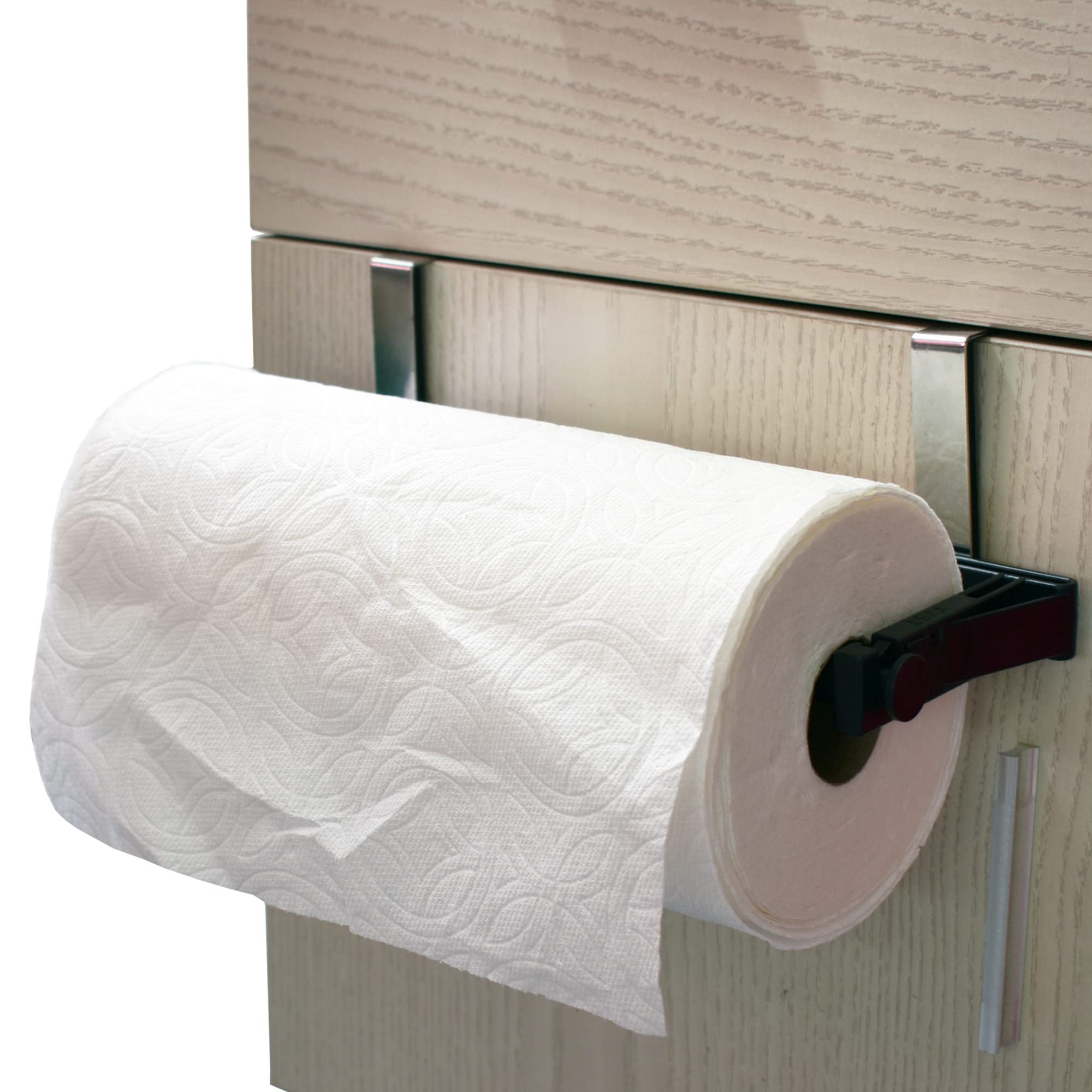 Yyst Over Cabinet Door Paper Towel Holder Bar Dispenser For For Kitchen, Pantry, Mudroom, Fits Both Standard & Jumbo Rolls (Blac