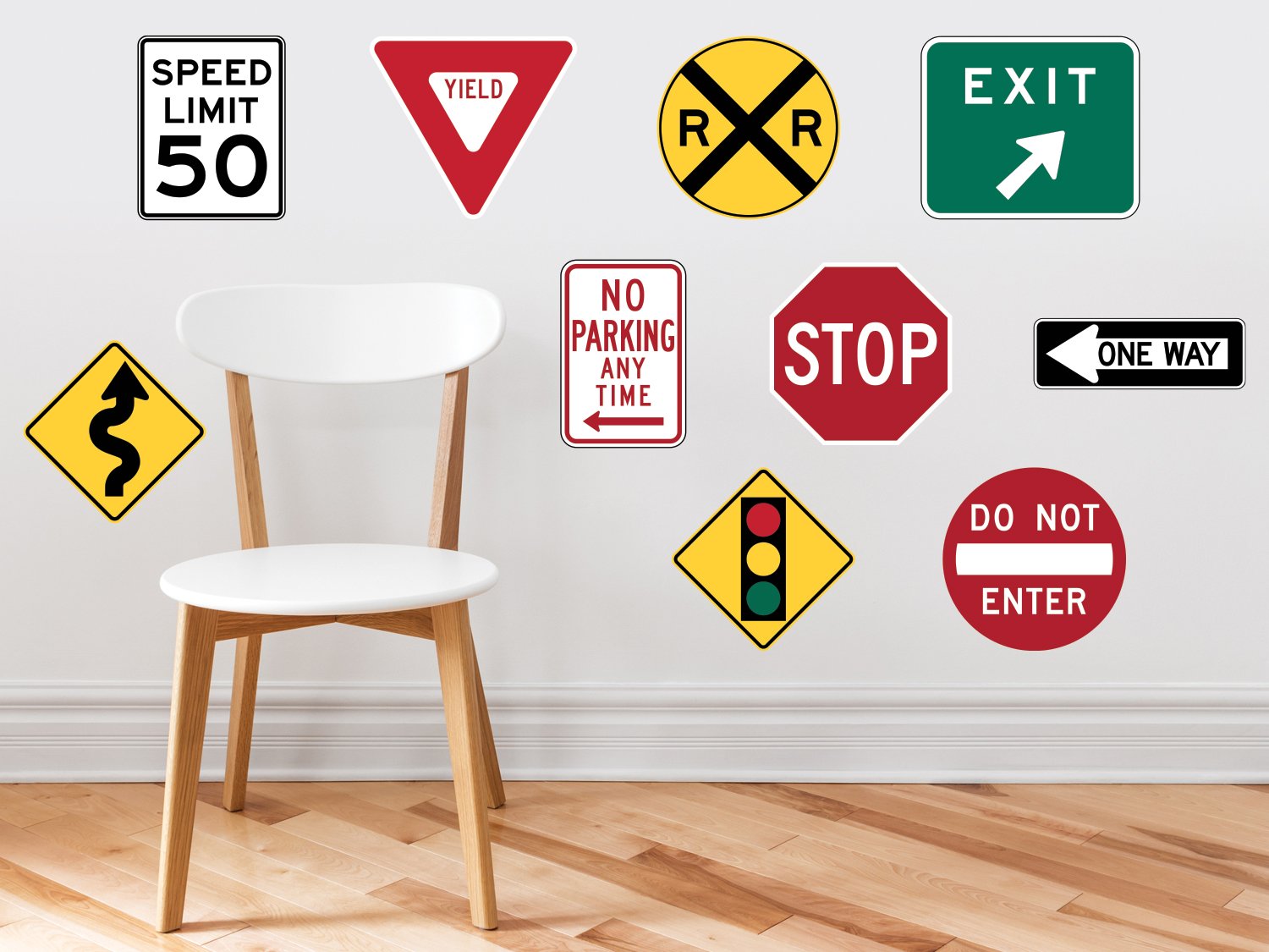 Sunny Decals Street Signs Wall Decals - Set Of 10 Removable Fabric Wall Stickers