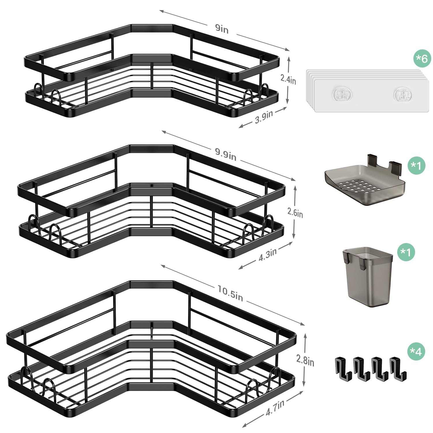 AKTECKE Corner Shower Caddy Bathroom Organizer Adhesive Shower Rack Bathtub Shelves - 3Pack No Drilling Shower Shelf For Inside Shower - Rustproof Bath Tub Organizer