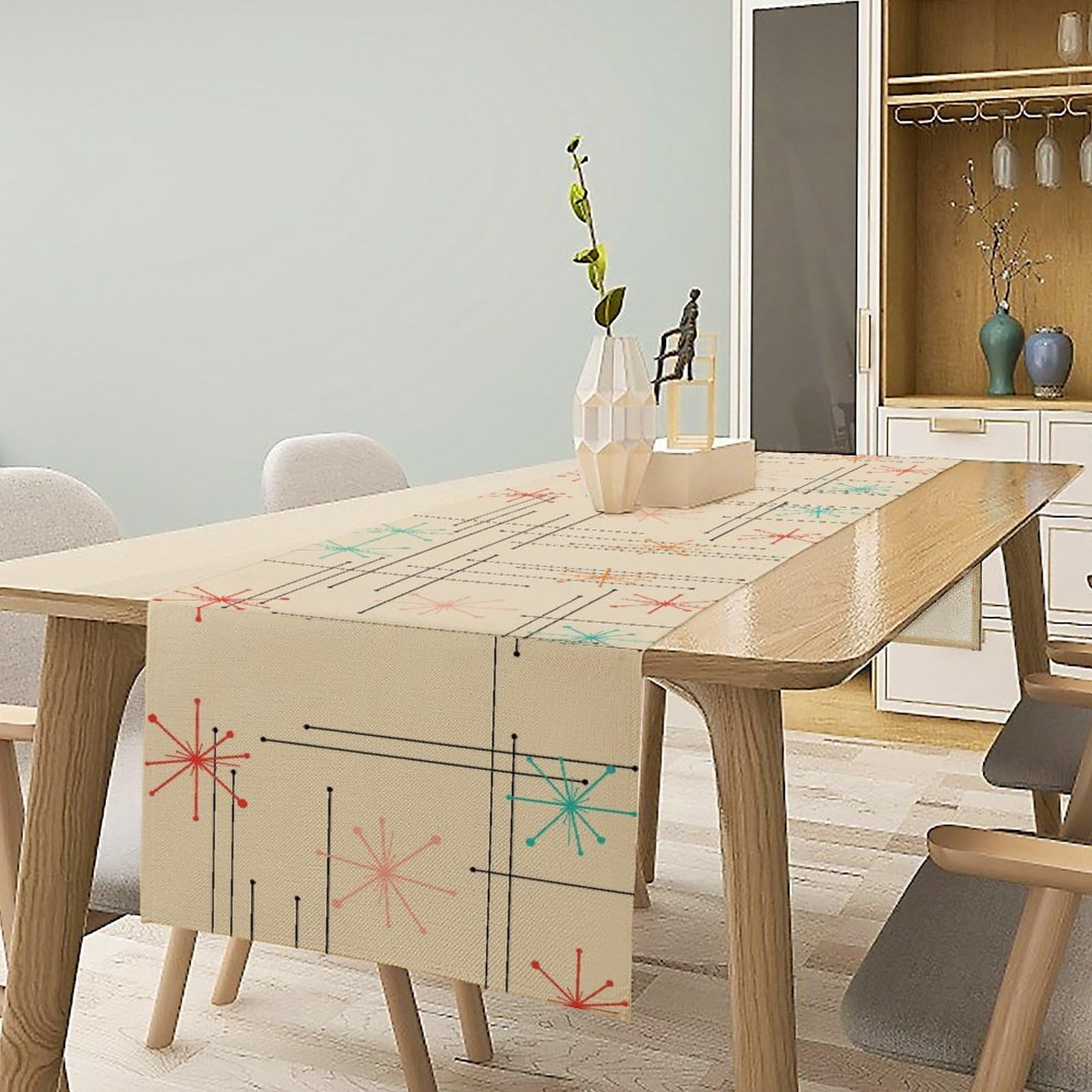 FengMingRui Mid Century Table Runne Retro Abstract Geometric Modern Diamond Atomic Star 1950S 1960S Coffee Table Decoration for