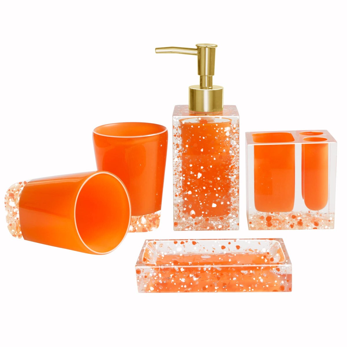 Luant 5-Piece Resin Bathroom Accessory Set With Soap Dish, Dispenser, Toothbrush Holder And Tumbler, Orange