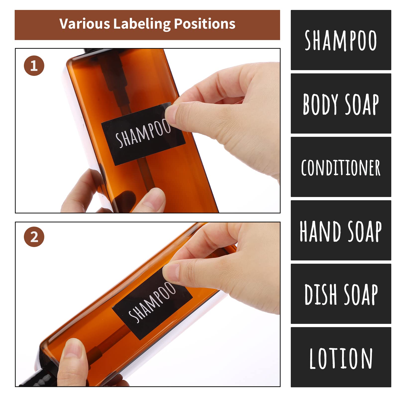 Segbeauty Shampoo Bottles, 3Pcs 16.9Oz 500Ml Refillable Pump Dispenser With Labels, Empty Reusable Plastic Press Bathroom Hotel