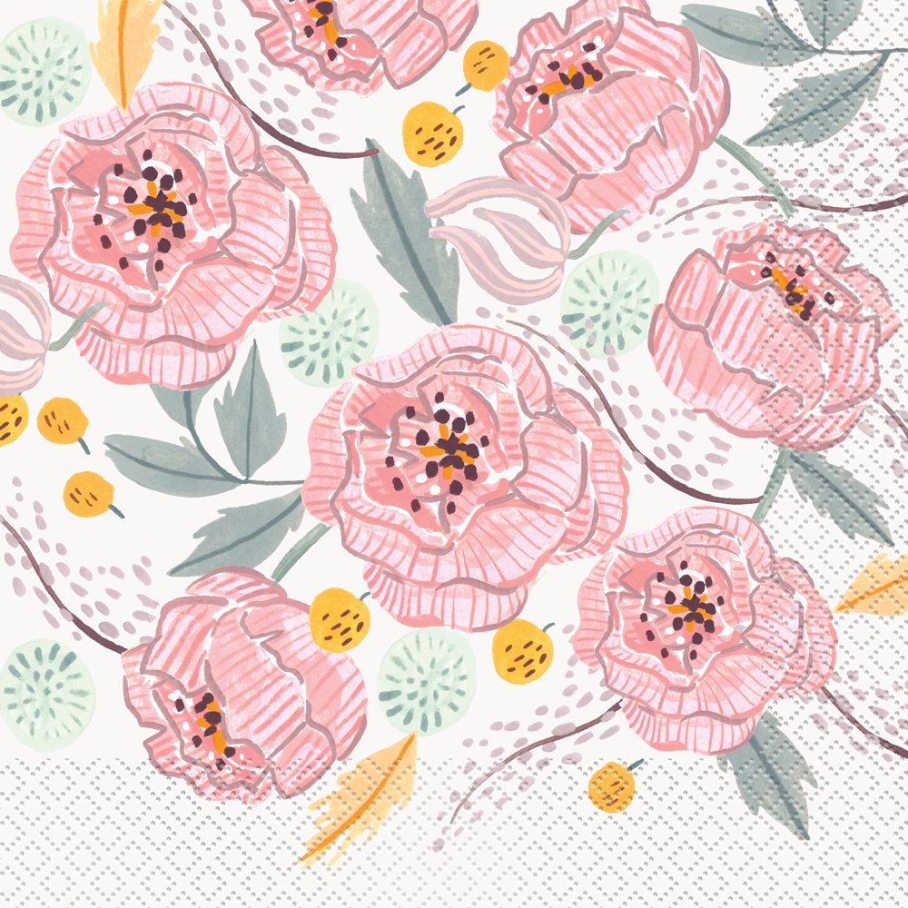Unique Industries Painted Pink Floral Party Napkins, 16Ct