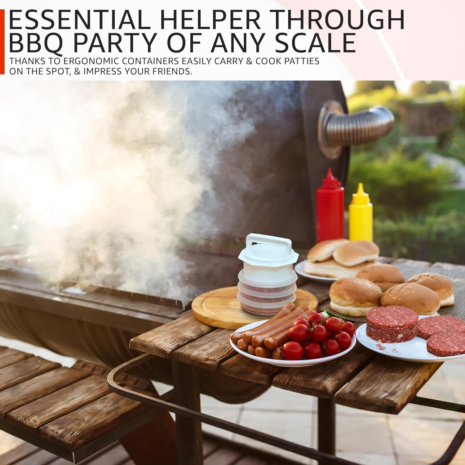 Mission Gallery Hamburger Press - 4-in-1 Patty Maker with 4 Containers & 100 Papers - Transparent Burger Mold for BBQ