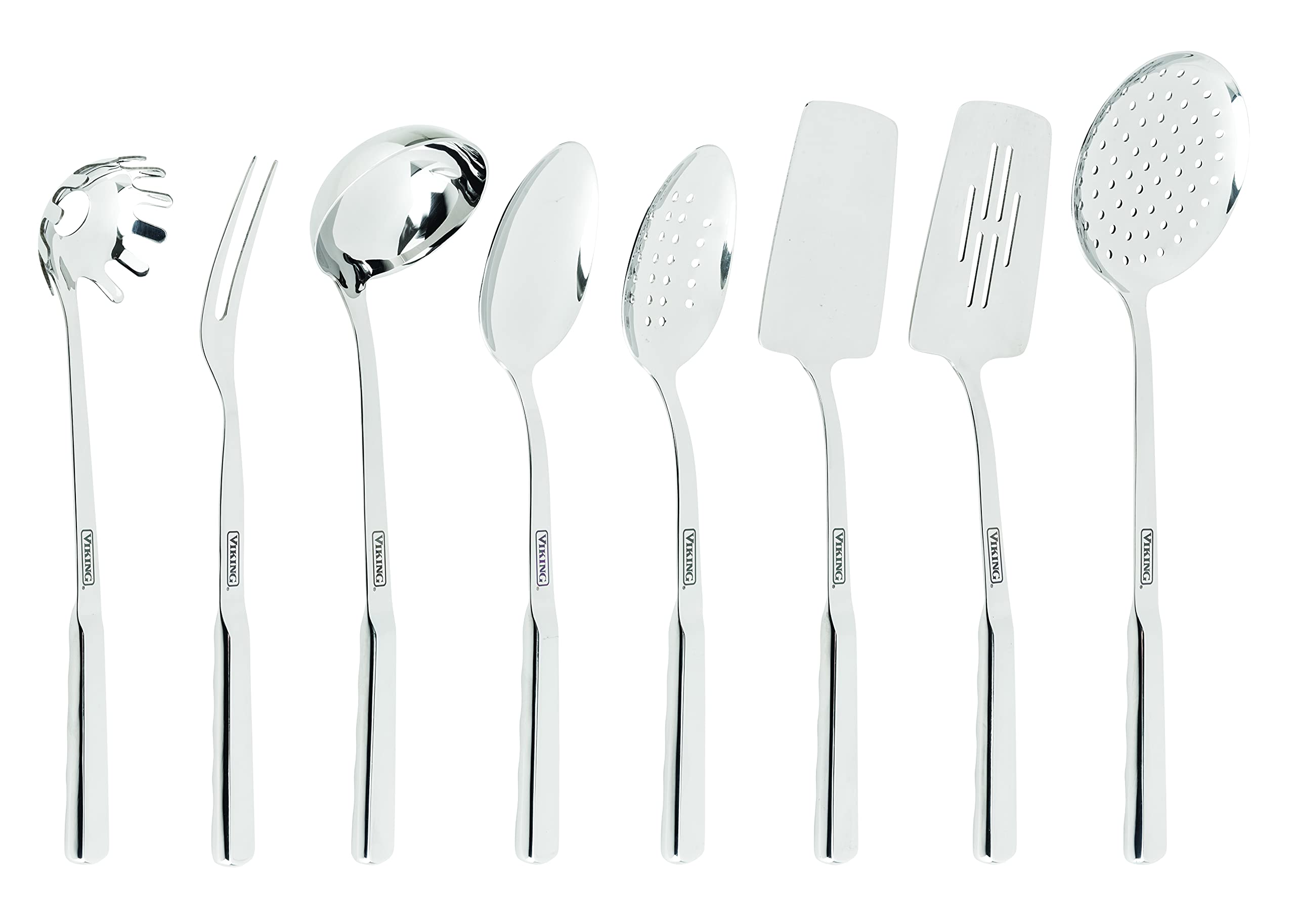 Viking Culinary 304 Stainless Steel Kitchen Utensil Set, Ergonomic Stay-Cool Handles, Dishwasher Safe, Silver, 8 Piece
