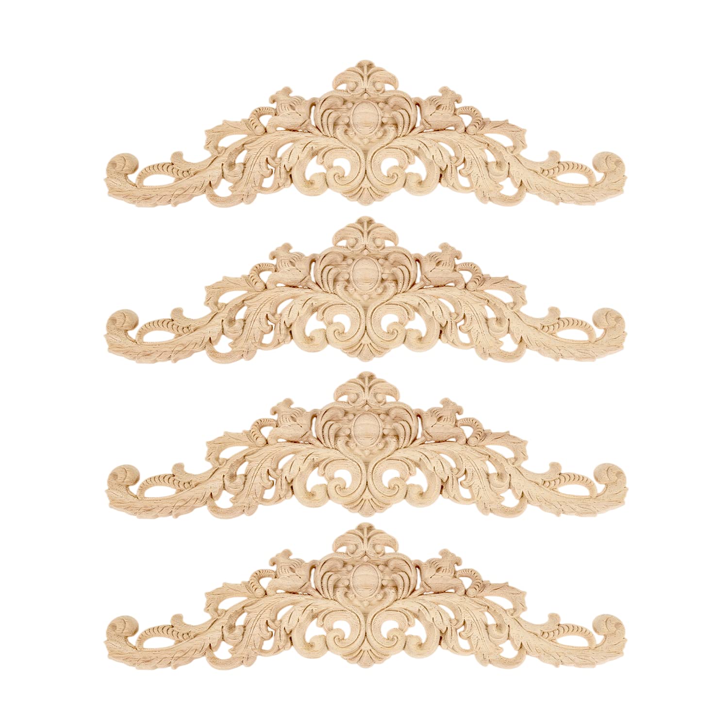 Muxsam Long Wood Carved Appliques Onlays, 4-Pack Unpainted Decorative Corner Carving Decals Set For Wall Door Cabinet Mirror Clo