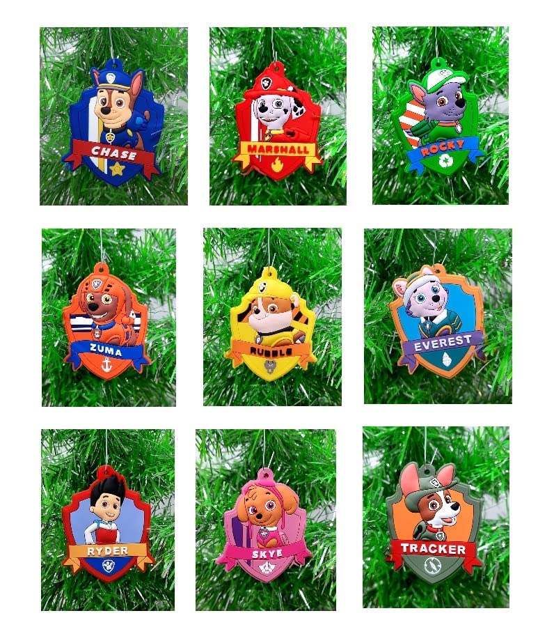 Cartoon Classic Crime Fighting Badge Ornament Set with Ryder, Zuma, Chase, Rubble, Marshall, Skye and Friends (Unique Design)