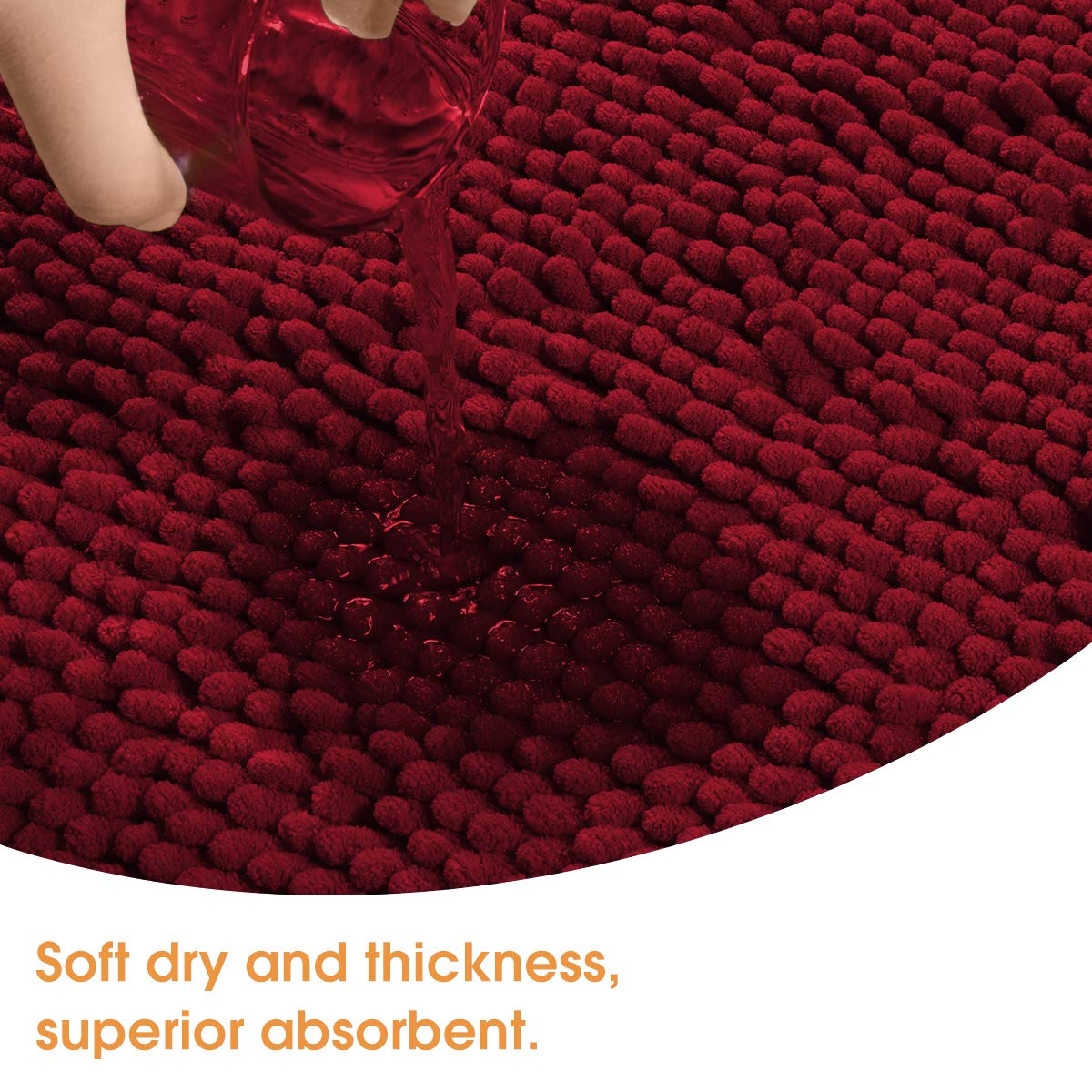 BYSURE Burgundy Bathroom Rugs Sets 3 Piece Non Slip Extra Absorbent Plush Chenille Soft Washable Bath Rugs and Mats Set
