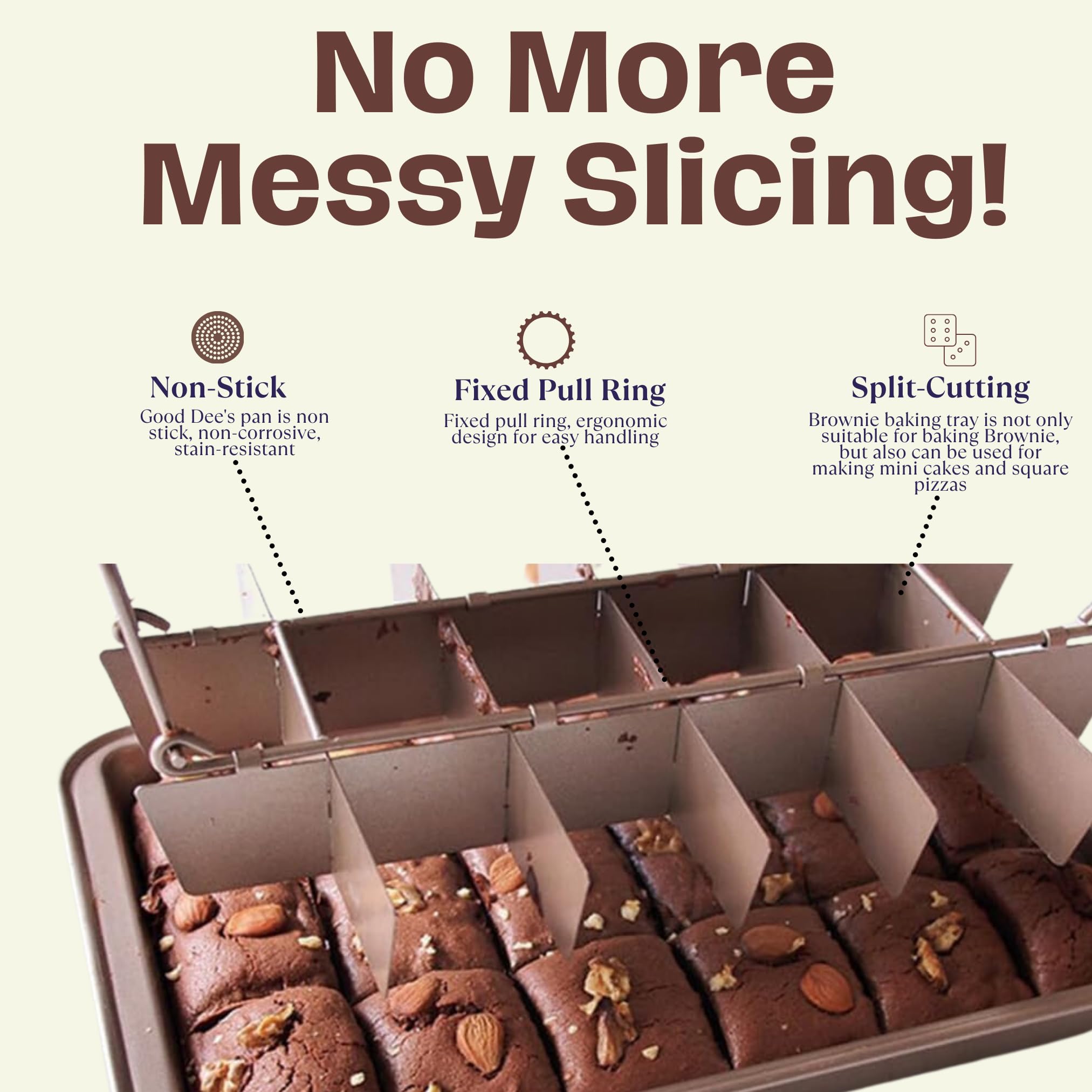 Good Dee'S Brownie Pan With Dividers, Non Stick Baking Pan Sets, Carbon Steel Bakeware Tray With Grips For Oven Baking, 18 Pre-C