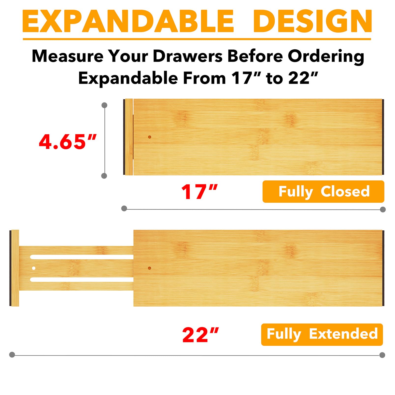 SpaceAid Bamboo 4 Pack Dresser Drawer Dividers, 4.65 High Adjustable 17-22    Drawer Organizers, Expandable Organization for Clo